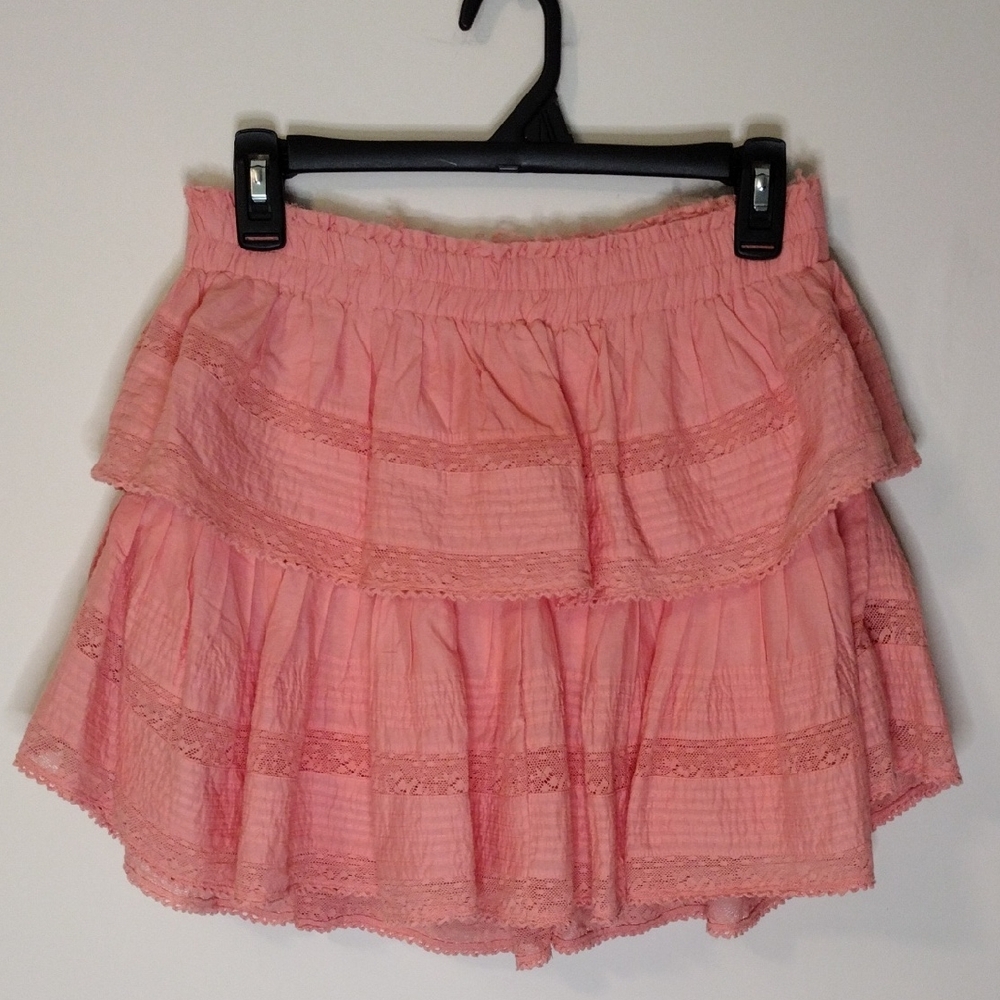 LoveShackFancy Peach Ruffled Mini Skirt Size M
